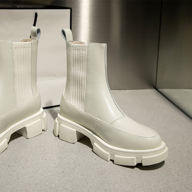 Round Toe Slip-on 2024 Winter Genuine Leather Female ANKLE Boots Platform Women Shoes atos de mujer 7ca3