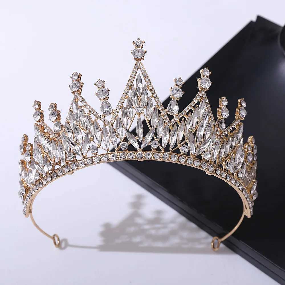 Luxury Big Rhinestone Geometric Bridal Tiaras Crown Baroque Crystal Pageant Prom Diadem Bride Headbands Wedding Hair AccessoriesX240913