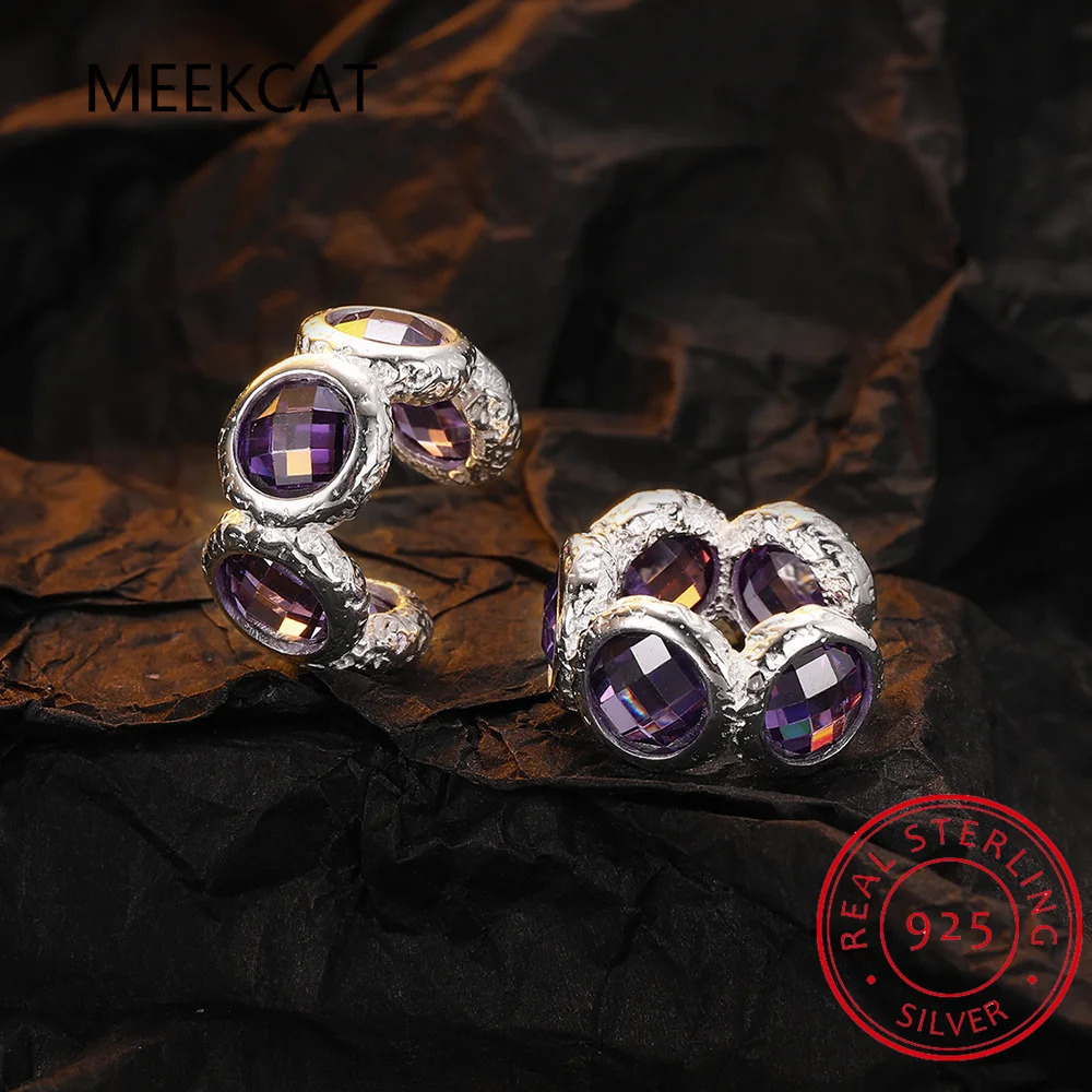 Womens 925 sterling silver round amethyst earrings clip on earrings for mom daughter party jewelry DS3932 240913