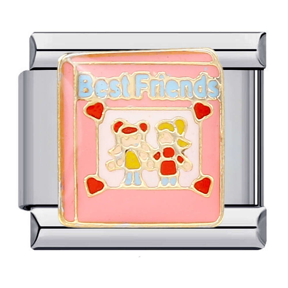 Hot Sell Love Series Titanium Steel Welding Enamel Cartoon DIY Bead Bracelet Italian Charm Links Fit 9Mm Bracelet Jewelry DIY Making Gifts