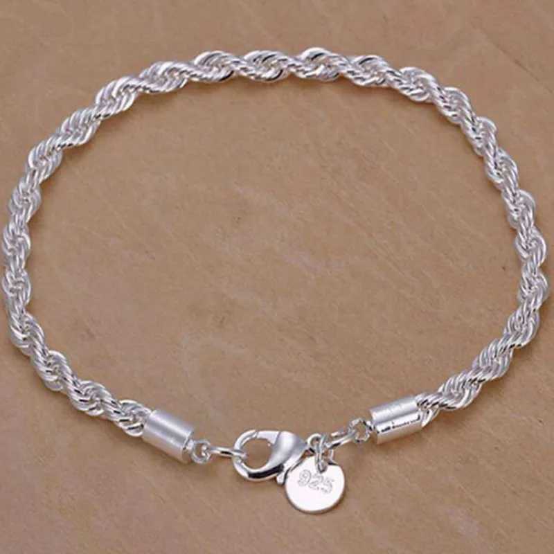 High Quality Silver Color 4MM Women Men Chain Male Twisted Rope Necklace Bracelets Fashion Silver Jewelry Gifts Wedding PartyX240913
