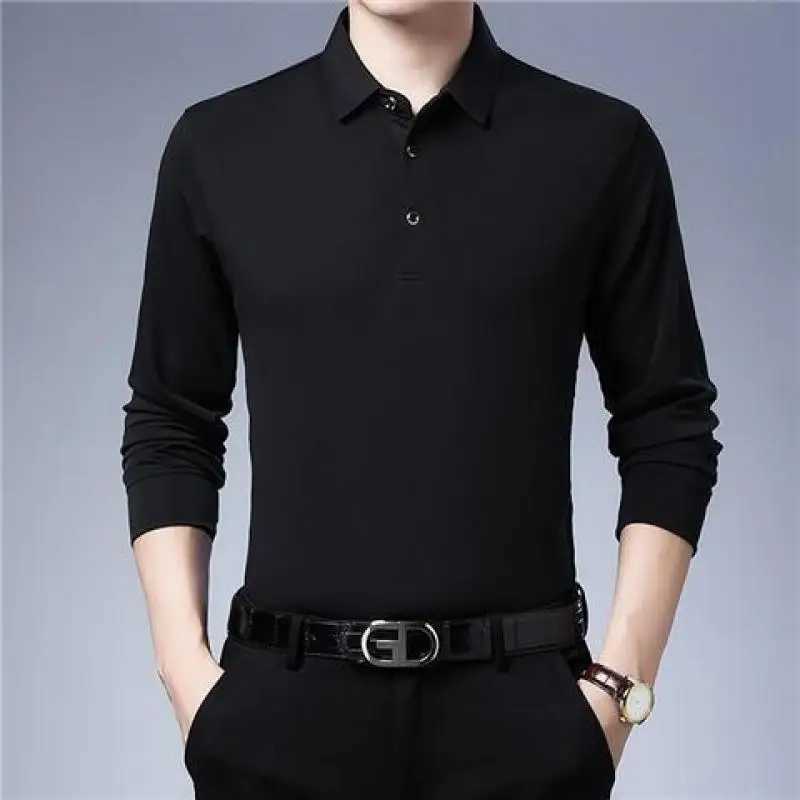 Collar long sleeved T-shirt mens spring and summer thin pure cotton top polo bottom loose zipper casual fashion W240913