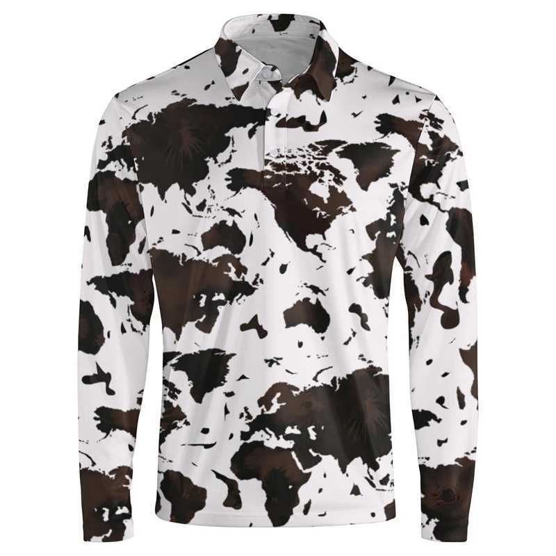 Latest interesting 3D pattern graphic printing rotating long sleeved polo shirt mens clothing high-quality mens casual shirt top T-shirt W240913