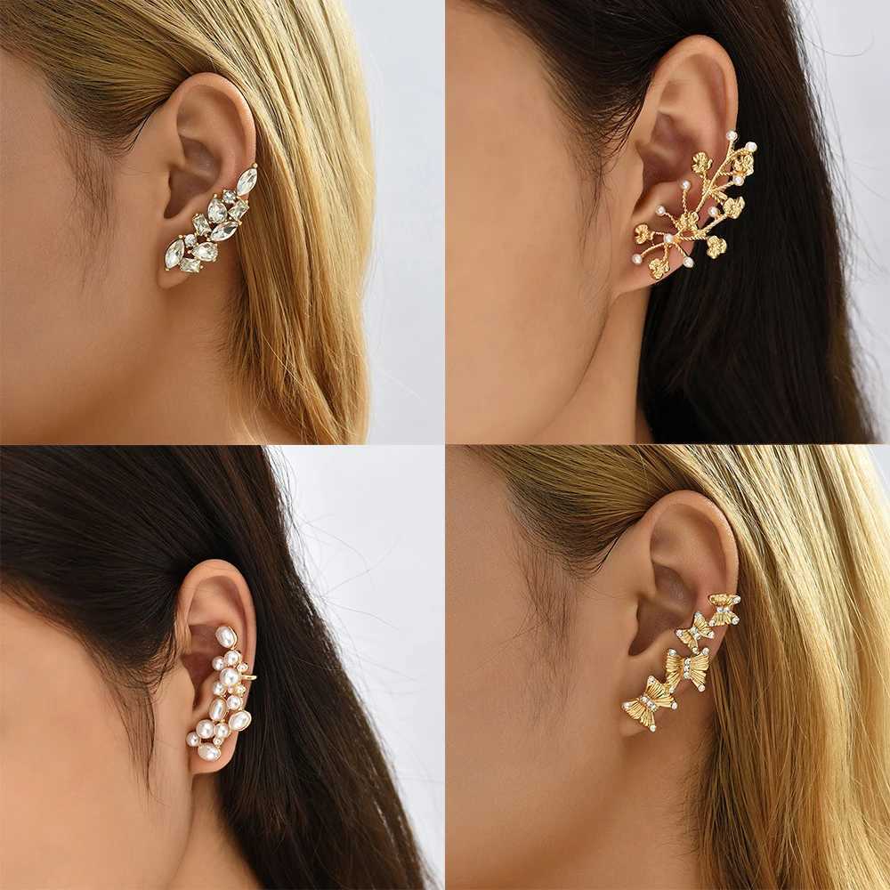 2023 New Trend Pearl Ear Clip Stud Climbing Earrings for Women Piercing Cartilage Zircon Ear Rings Charm Jewelry AccessoriesX240913