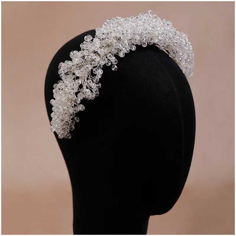 Handmade Pearl Thick Bead Headband For Women Anti Slip Patterned Fluffy Headband Bridal Wedding Hair Accessories GiftX240913