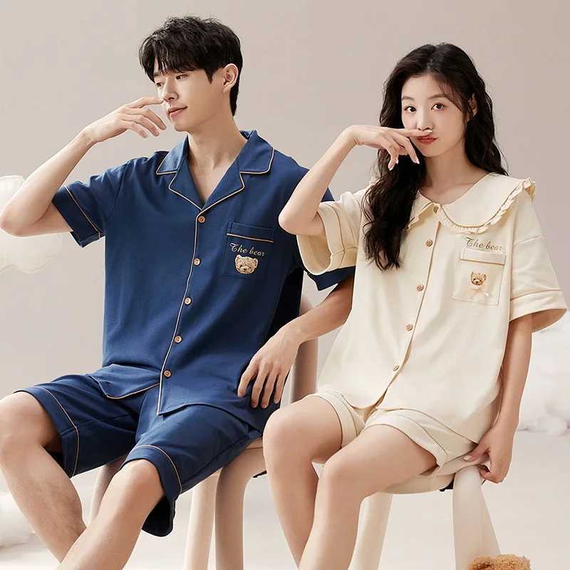 Couple Pajama Sets For Mens Pyjama Loungewear Short Sleeve Sleep Plus Size Pj Trousers Cotton Sleepwear Lover Women Pijamas Y240913
