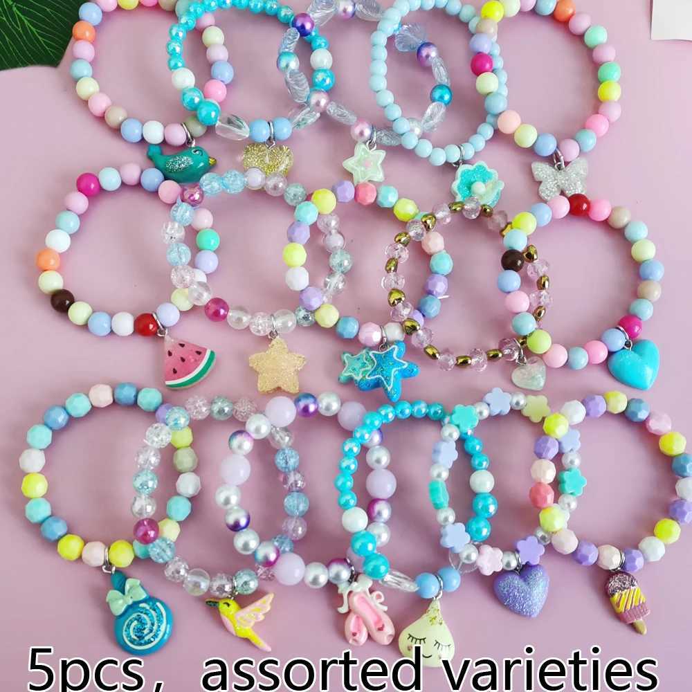 5 pieces/set of cute unicorn cartoon heart star bracelets for children and girls elastic candy bead bracelets cute jewelry W240913