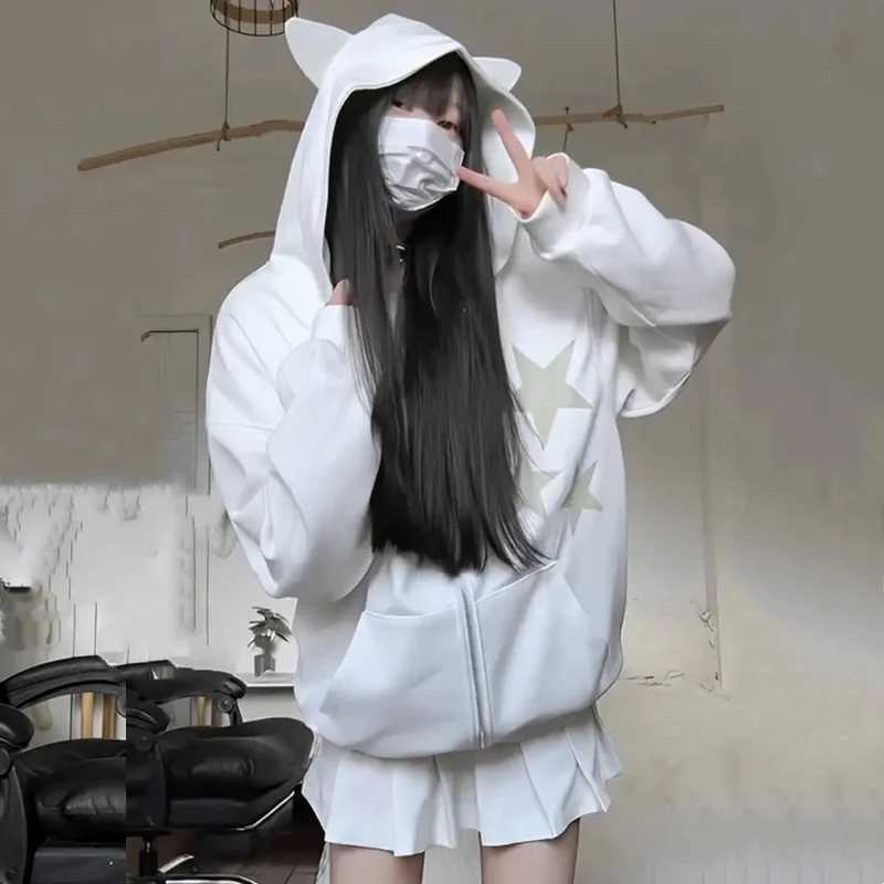 Autumn Kawaii Hoodies Women Cat Ears Hooded Sweatshirts Young Girls Y2K Plush Angel Wing Zip-Up Hoody Halloween Party Clothes M240912 - view 4