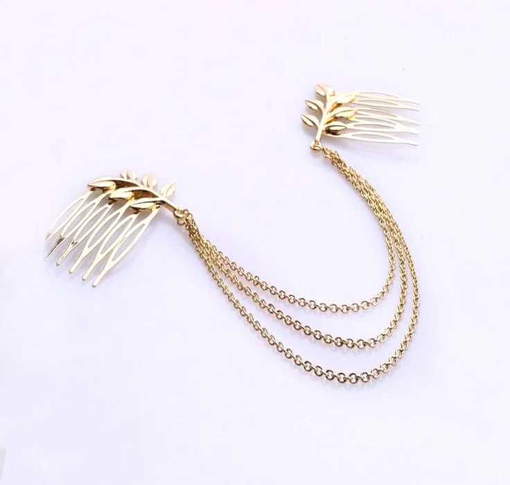 Wedding Bride Hair Accessories for Women Accessories Fashion Gold color Chain Leaf Hair Jewelry Clip for Hair Comb PinsX240913