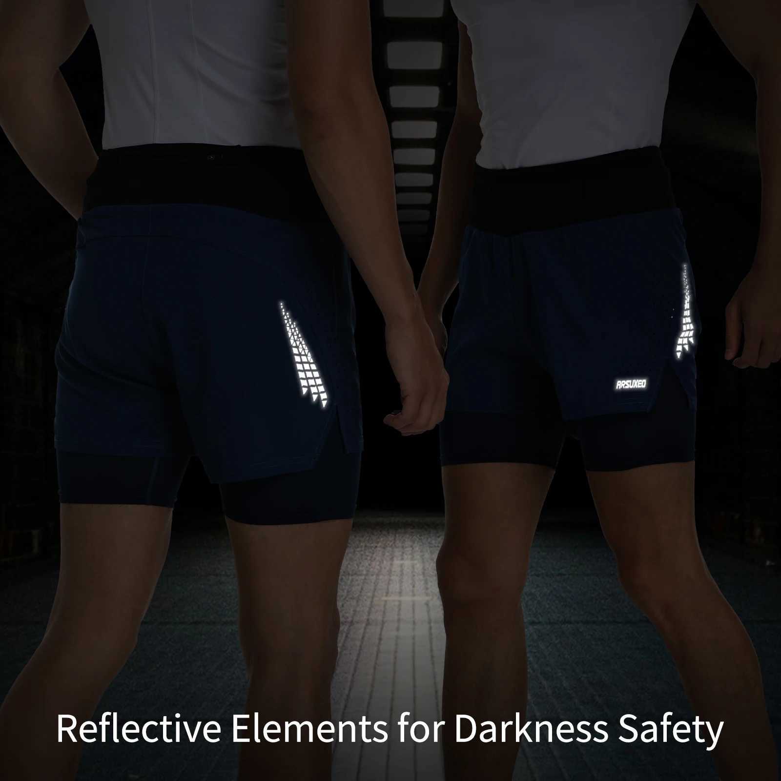 ARSUXEO Mens Trail Running Shorts Sportswear 2 in 1 Wrap-Around Pockets Gym Training Exercise Joging Athletic Shorts B233 M240912