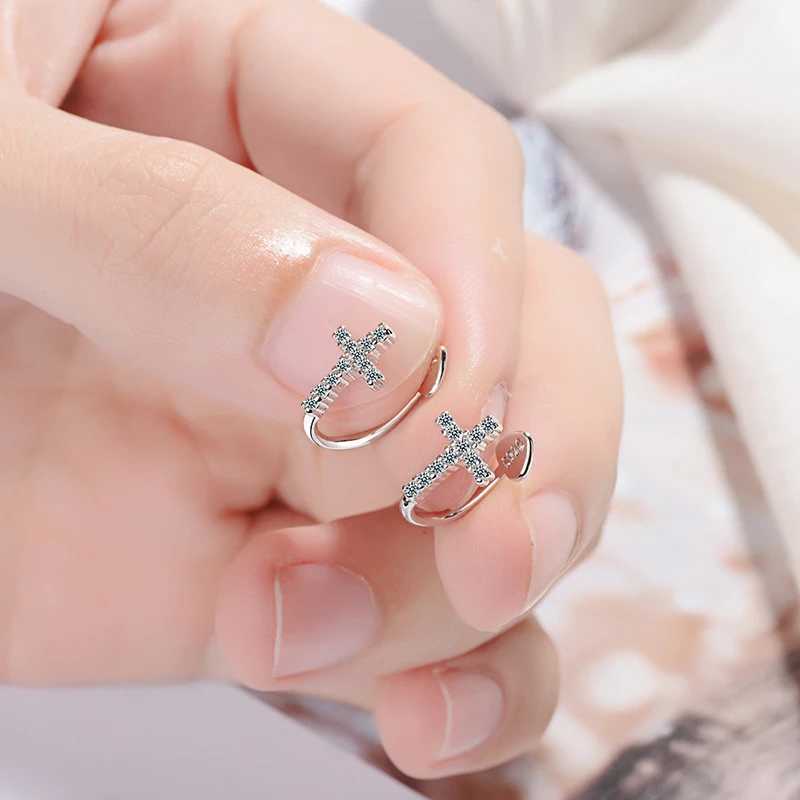 925 Silver Simple Zircon Crystal Clip on Ear Cuff Earring Women Small Mini Ear Clip Cuffs Without Piercing Hole Fake EarringsX240913