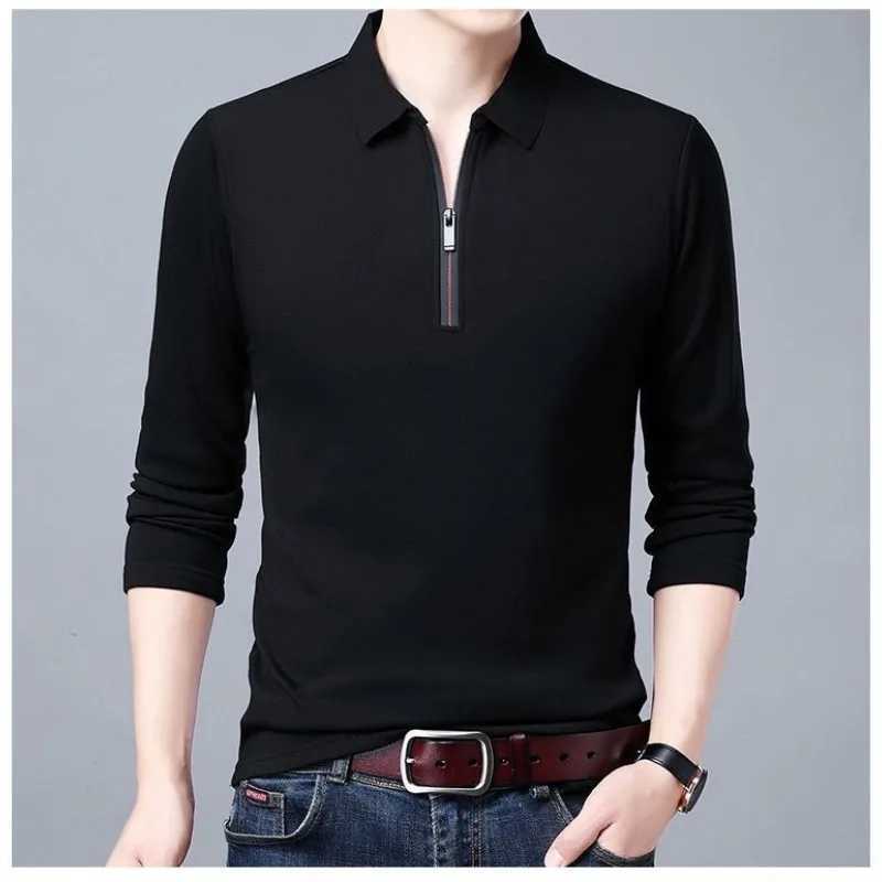 Mens Spring/Summer Floral Swing Door Collar Splicing Zipper Solid Color Ultra Thin Fit Loose Edition Long Sleeve T-shirt Top W240913
