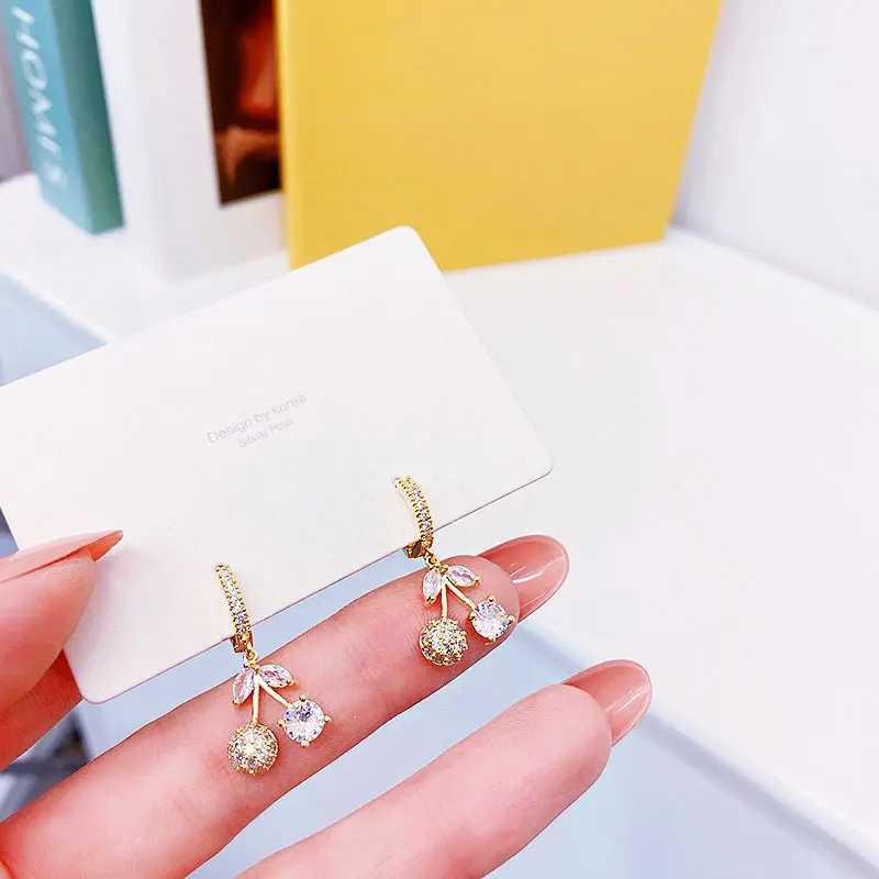 Korea Exquisite Cute Cherry Design Plating 14K Real Gold Ear Stud Elegant Luxury Charm for Lady Trendy Delicate Earrings GiftX240913