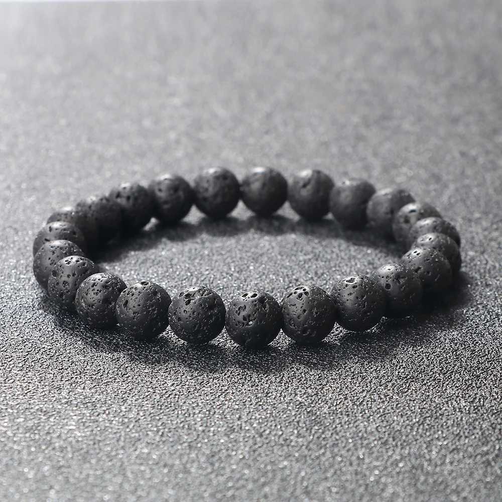Natural volcanic bead bracelet mens charm black lava bracelet essential oil diffusion elastic bracelet womens jewelry Pulseras W240913