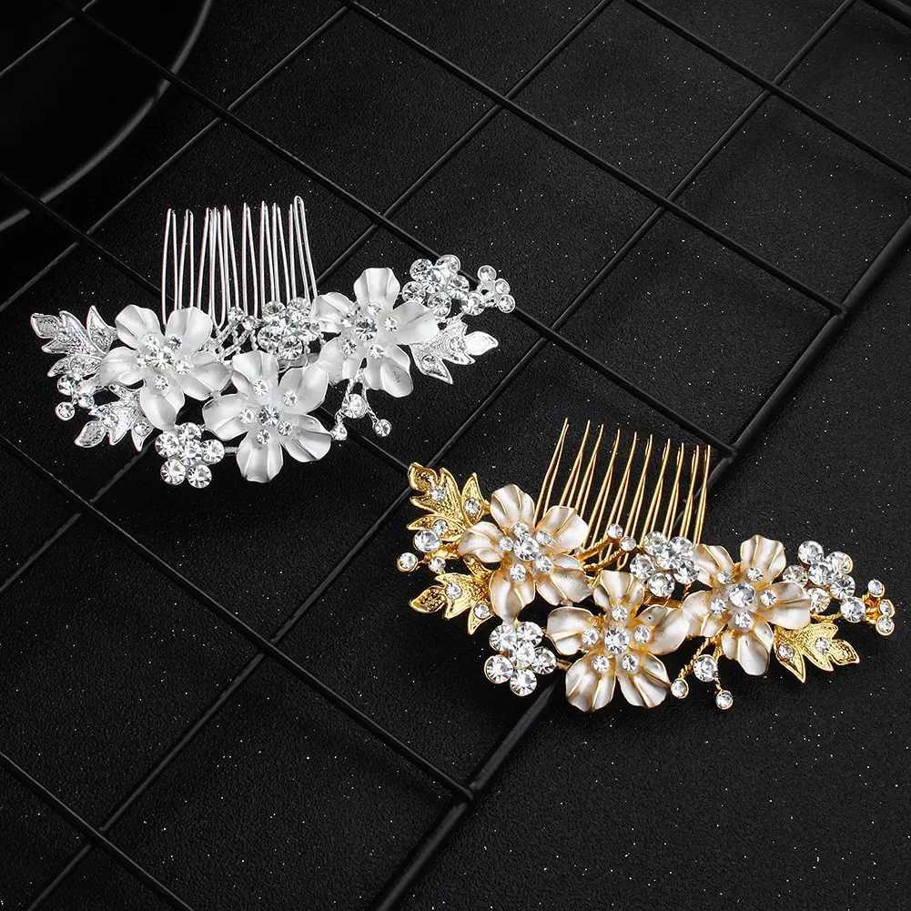 Fashionable Alloy Flower Bride Hair Comb Classic Wedding Dress Hair Headgear Rhinestone Enamel Hair Accessori for Bridal JewelryX240913