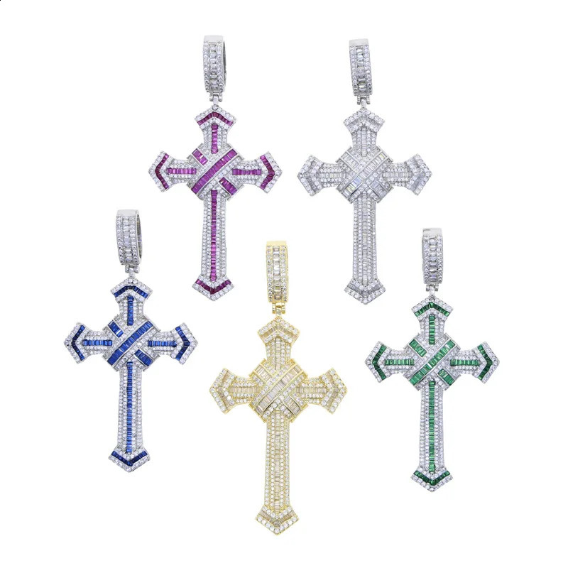 14K Gold Long Lab Diamond Cross Pendant Party Wedding Pendants Necklace for Women Men Hiphop Jewelry Gift 240910