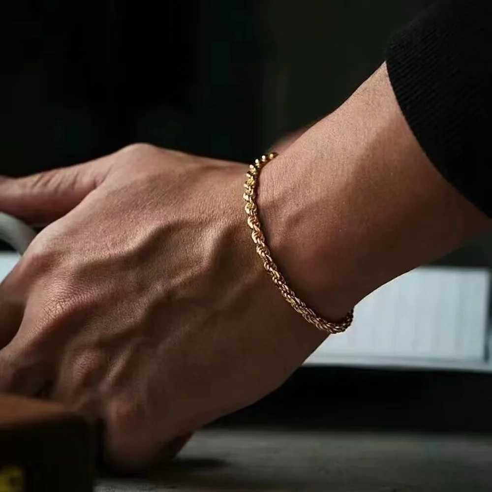 4mm Stainless Steel Twist Chain Bracelet For Men Hip Hop Titanium Steel Bracelet Retro Trendy Jewelry Womens BraceletX240913