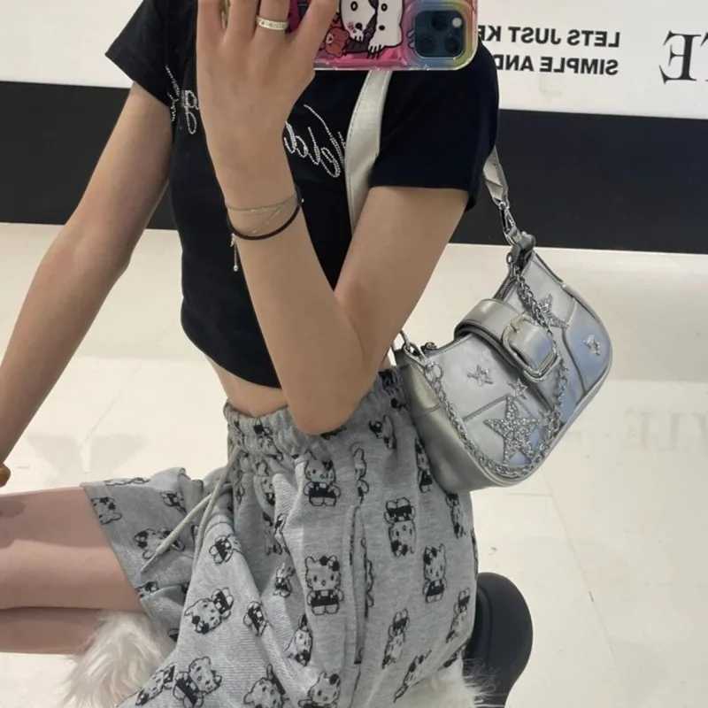 Y2k Designer Womens Shoulder Bag Silver Chains Fashion Summer Pu Leather Handbag Original Luxury Daily Female Armpit 240913