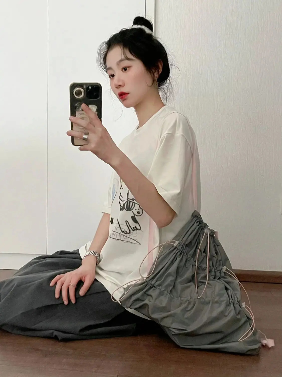 Miyagawa spring/summer contrasting color drawstring backpack Korean style simple retro backpack 240912