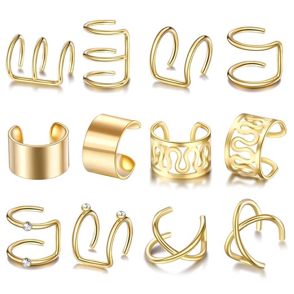 Vintage Gold-Plated Clip Earrings for Men and Women Creative and Simple C-Shaped Ear Clip Set Fashionable Trend Jewelry GiftX240913