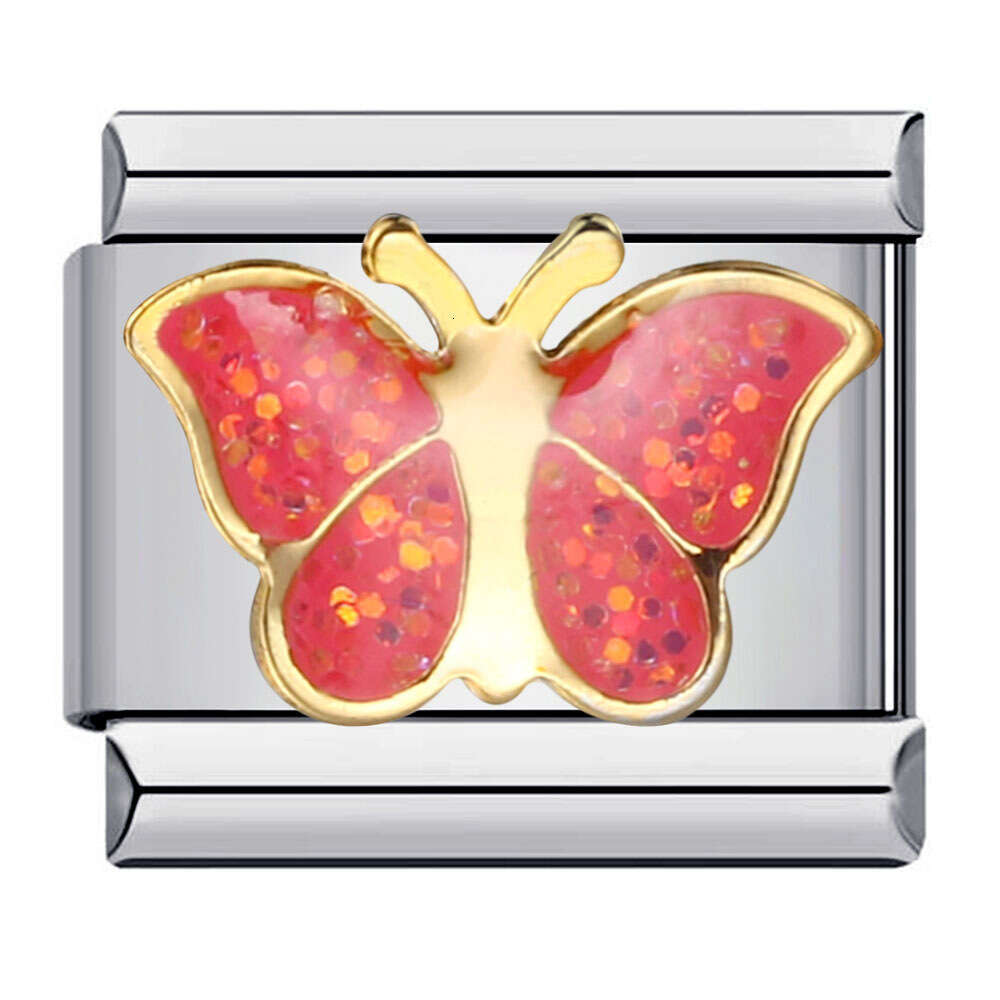 Colorful Butterfly Bead Titanium Steel Welding Pattern Enamel DIY Bracelet Italian Charm Italian Charm Links Fit 9Mm Bracelet Jewelry DIY Making Gifts