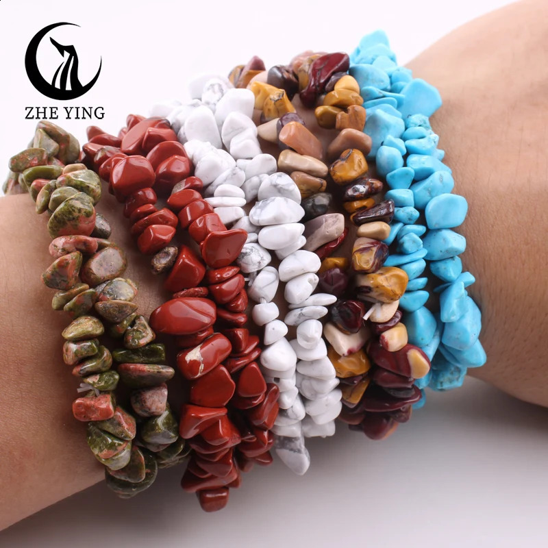 Colors Irregular Gravel Natural Stone Bracelets Gemstone Stretch Beads Amethyst Obsidian Fluorite Chakras for Women 240906