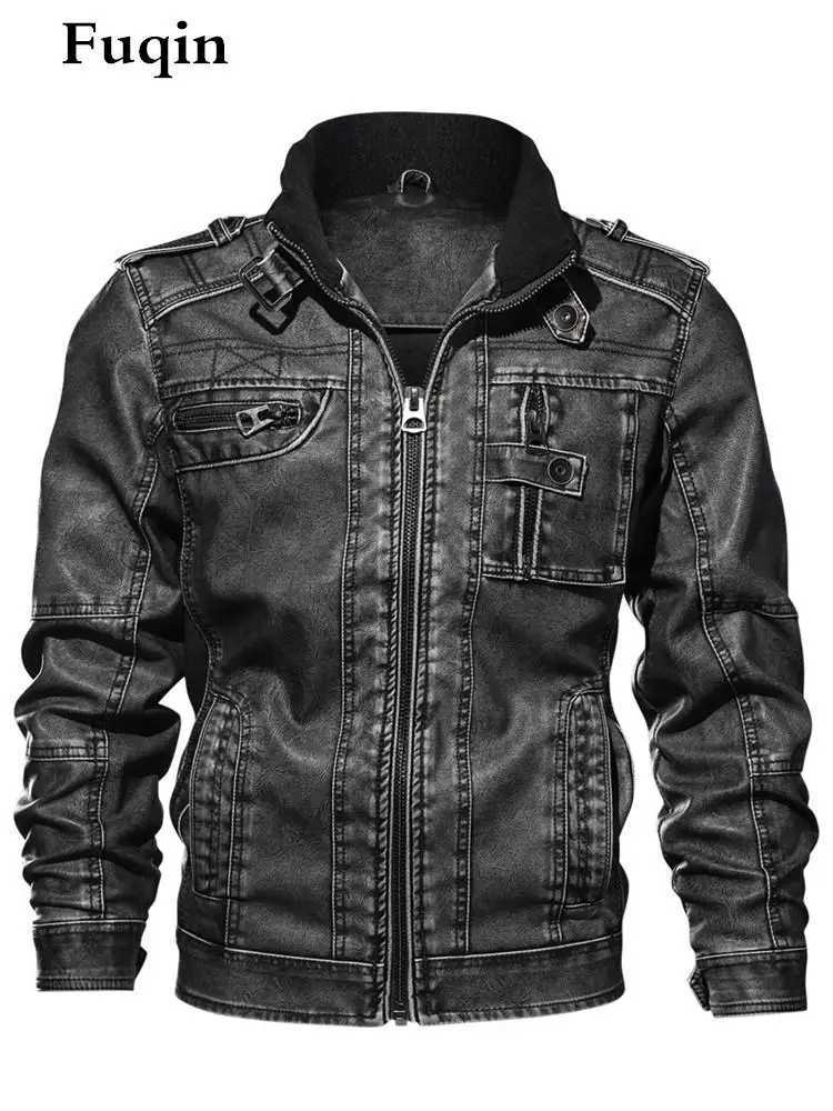 Mens Denim Leather Jacket Multi-function Zip Pocket British Style Clothes Street Motorcycle 6XL Loose Warm PU Man Jacket UnisexX240913