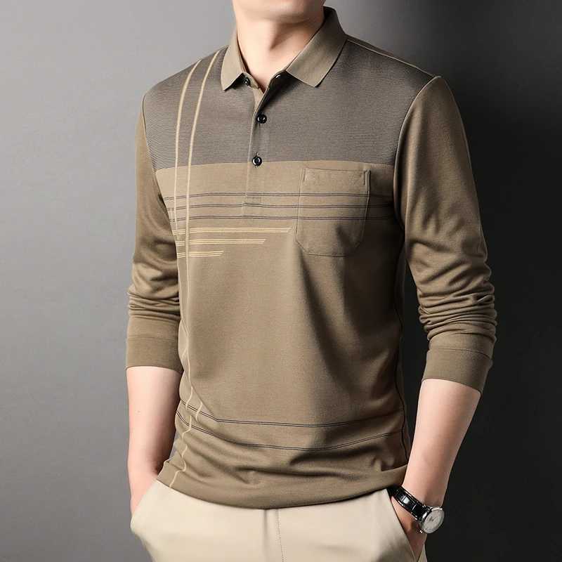 MLSHP Spring and Autumn Mens Polo Shirt High Quality Long Sleeve Business Casual Striped Mens Polo Shirt Camiseta Masculina 3XL W240913