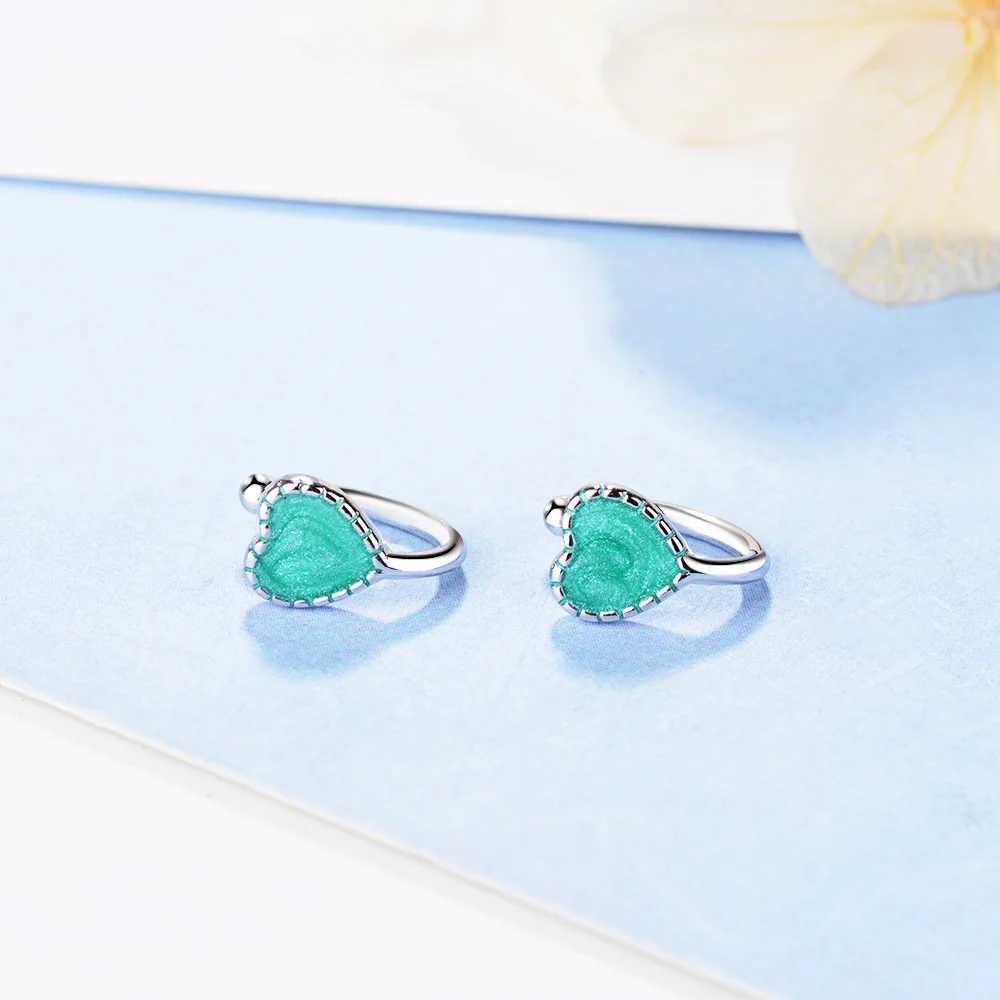 Cute Small Pink/Green Heart 925 Sterling Silver Ear Cuff Clip on Earrings For Women Girls Children Baby Kids Jewelry Aros AretesX240913