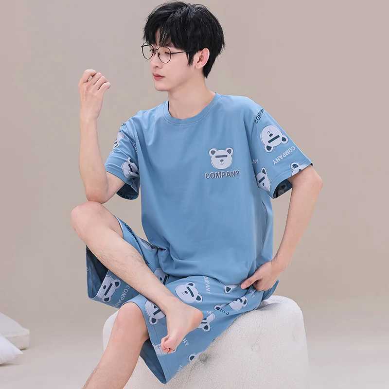 Cotton Summer Thin Mens Pajamas Set Plus Size Short Sleep Tops Pant Sleepwear Suit Male Home Suit Homewear Casual Pyjamas Y240913