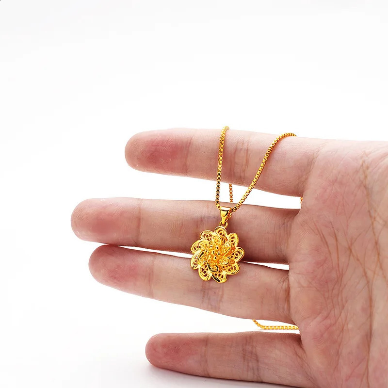 AU999 gold necklace womens flower pendant sweater chain 24K pure Japanese and Korean girlfriend fashion jewelry 240912