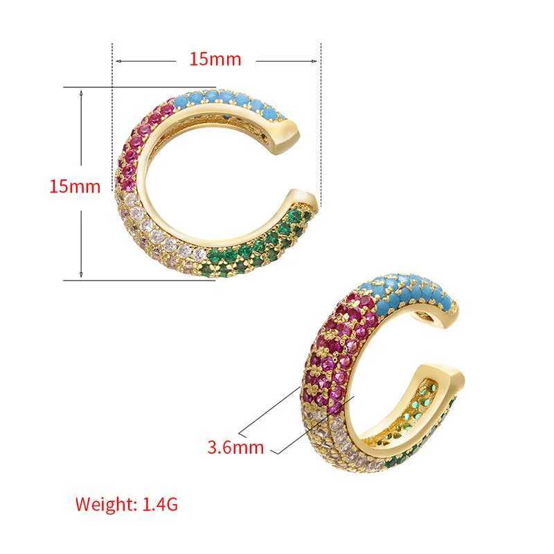 QMHJE 1 Piece Ear Clip on Earring Cuff Rainbow CZ Gold Silver Color Earing Jewelry Aretes Non Pierced Blue Black Clear ClippingX240913