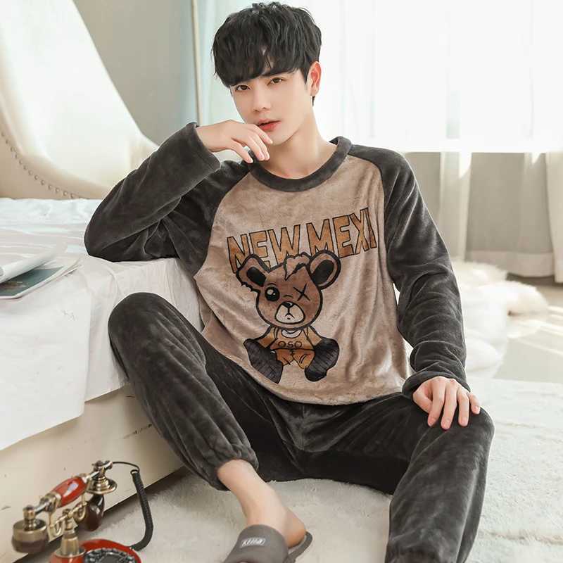 Winter New Thickening Round Neck Long Sleeve 2 Piece Outfit Set Man Flannel Man Clothing Set Advanced Printing Lounge Sets Man Y240913