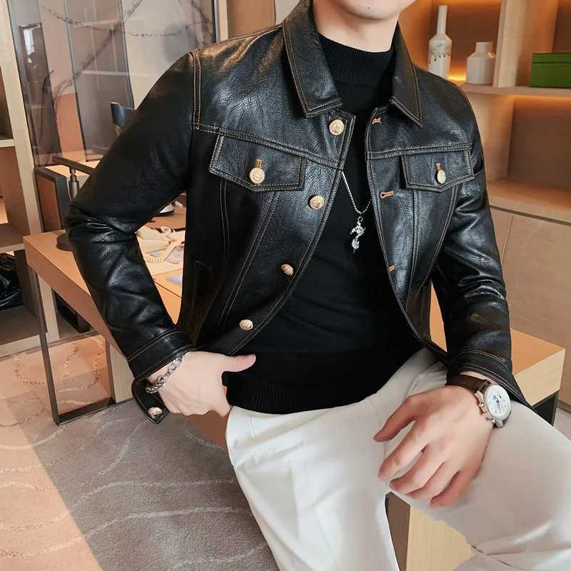 2022 Spring Autumn Black Pu Leather Biker Jacket Men Style Long Sleeve Zipper Leather Coat Fashion Men Clothing Plus Size 3XLX240913