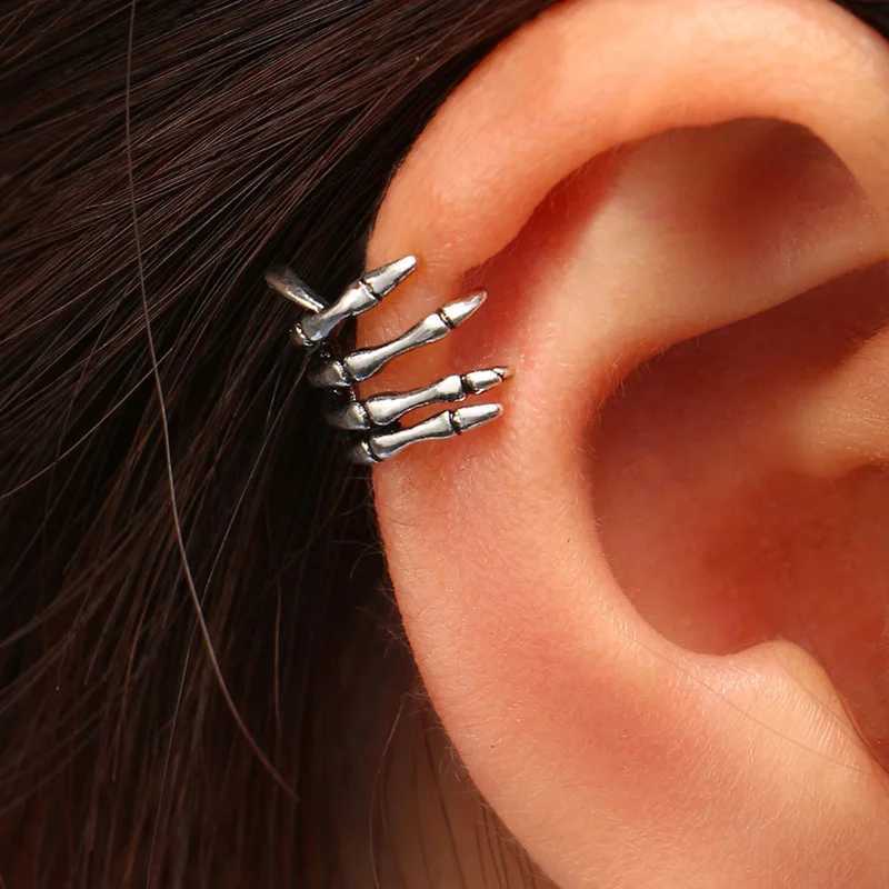 KOFSAC Fashion Thai Silver Clip Earrings For Women Girls Vintage Punk Skeleton Hand Ear Cuff Clip Without Piercing JewelryX240913