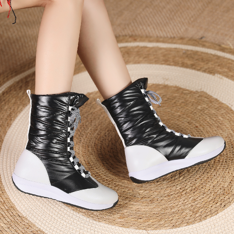 Leather Genuine Women Winter Cotton Shoes Fashion Keep Warm Plush Ankle Snow Boots Ladies Lace Up Comfy Waterproof Boot c55b