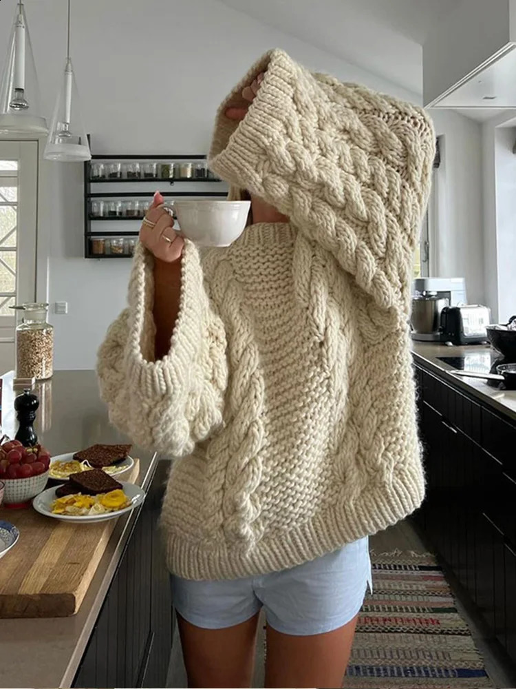 2024 Autumn Winter Oversize Knit Pullover Women Casual Lazy Round Neck Kintted Solid Sweater Female Loose Sleeves Knitwear Lady 240912