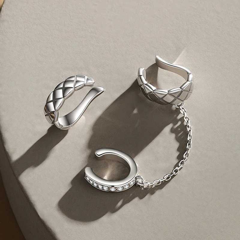 KOFSAC Simple and Small Integrated Ear Bone Clip Women Trendy Temperament 925 Silver Lattice Pattern Ear Clip Without Ear HolesX240913