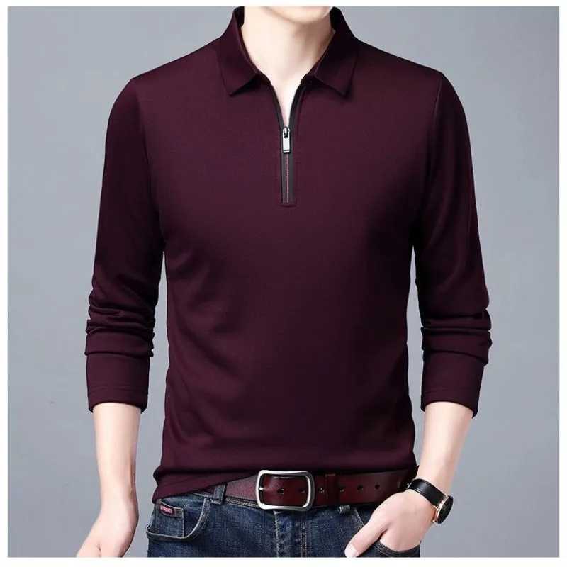 Mens Spring/Summer Floral Swing Door Collar Splicing Zipper Solid Color Ultra Thin Fit Loose Edition Long Sleeve T-shirt Top W240913