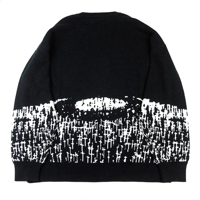 Y2K dark Pattern Black Sweater Mens Knitted Pullover Winter Fashion Harajuku Retro Unisex 240912