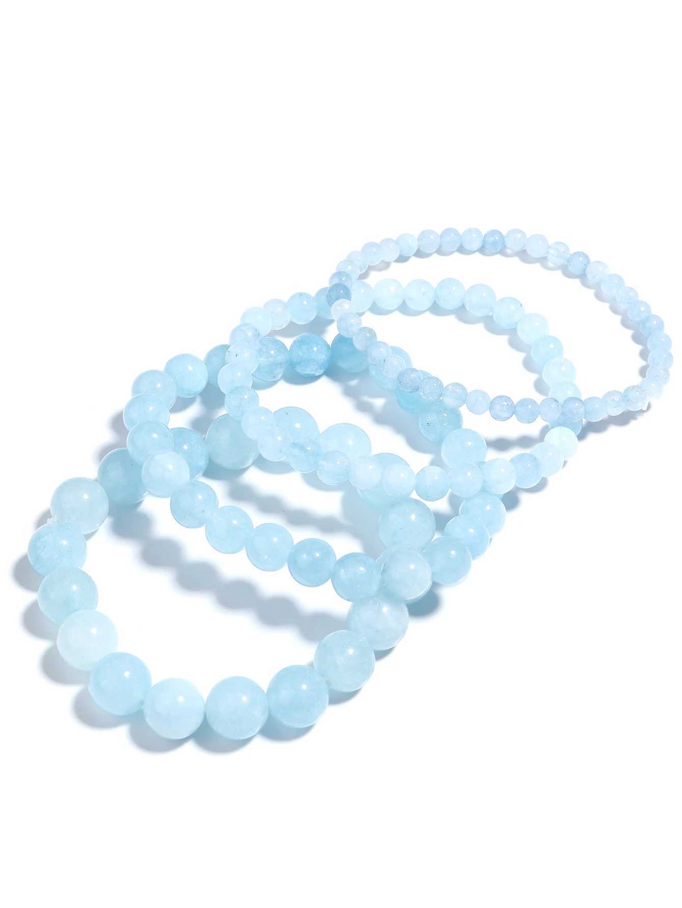 OAITE Natural Blue Gem Bead Bracelet for Womens Meditation Spiritual Therapy Stretching Spiritual Energy Stone Bracelet W240913