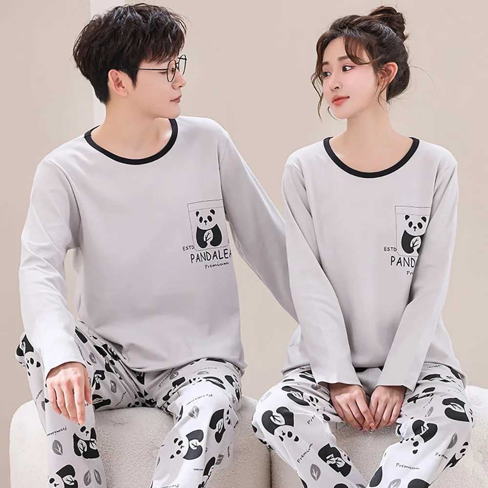 M-4XL Big Size Couple Sleepwear 100% Cotton Breathable Men Pajama Cartoon Womens Pajamas Set Spring Autumn 2024 Pijama Hombre Y240913