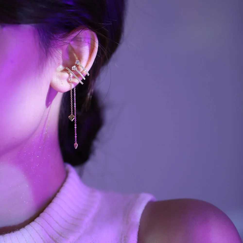 1pc Y2k Double Layer Heart Chain Non Pierced Clip on Earrings Gold Color Ear Accessories Earcuff Fashion Jewelry Gifts KDE127X240913