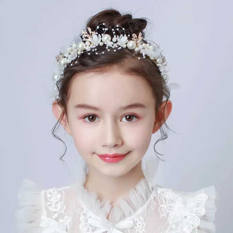 Summer Boho Children Girl Pearl Butterfly Headdress Flower Wreath Garland Head Hoop Headbands Hair Wedding Bride Jewelry GiftsX240913