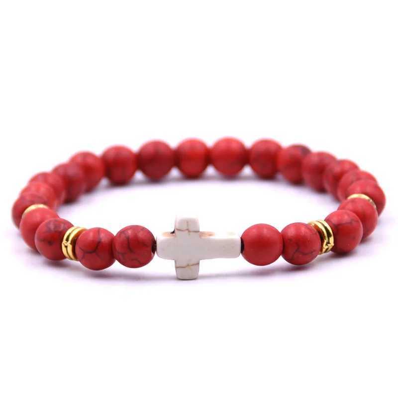 8mm bead natural stone bracelet suitable for women elastic yoga cross charm bracelet W240913