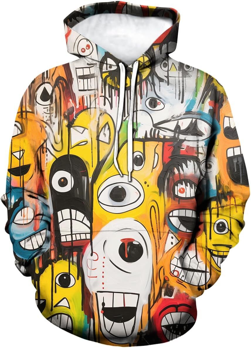 Hoodie for Mens Womens Men Women 3D Trippy Graffiti Animation Graphic Hoodie Hooded Sweatshirts Pockets Long Sleeve Pullover Graphic Hoodies sweatshir