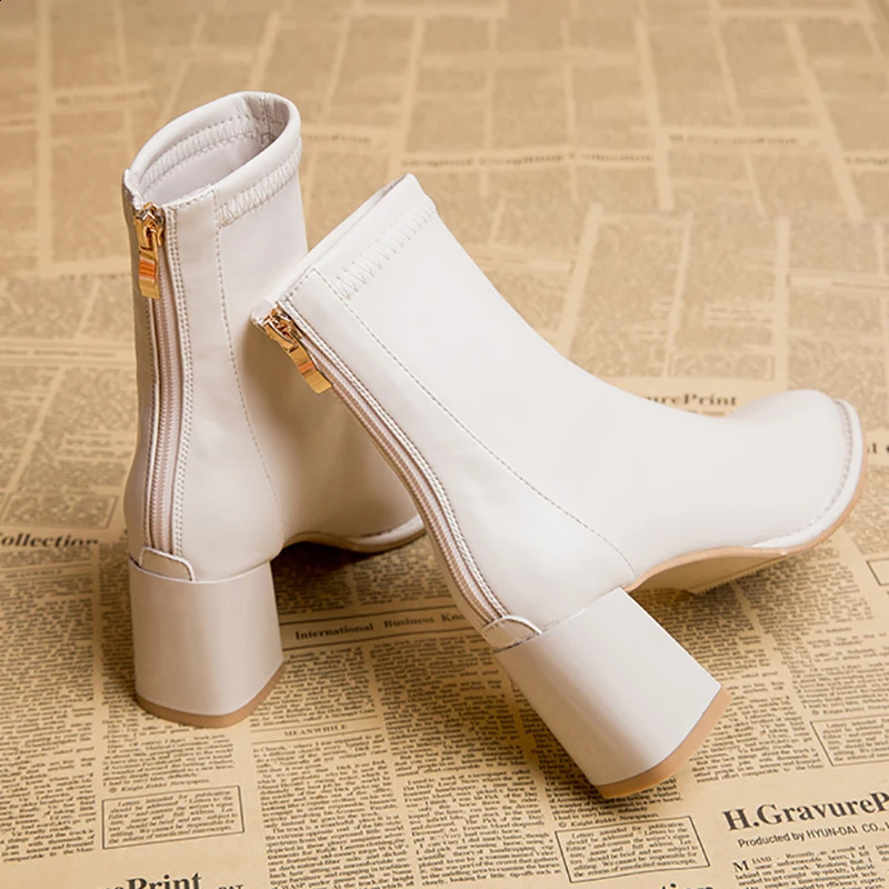 Autumn Winter Warm Fur Women Ankle Boots Fashion Elegant Back Zippers Shoes Thick Heel Womens Modern Short Booties 240904