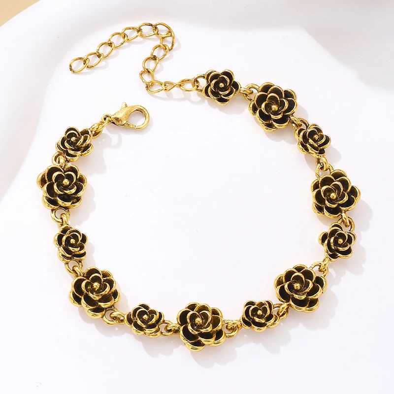 Vintage carved rose chain bracelet womens geometric handmade link adjustable bracelet wedding party jewelry W240913