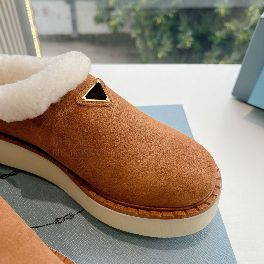 Top Quality Fashion Suede Platform Fur Fluffy Furry Slip On Warm Wool Snow Shearg Loafers Designer Winter Shoes With Box Factory