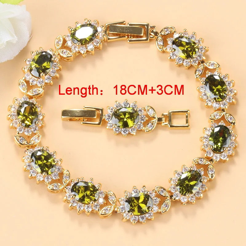 10 color cubic zirconia womens accessory 18K gold-plated olive green zirconia charm bracelet and ring jewelry set 240913